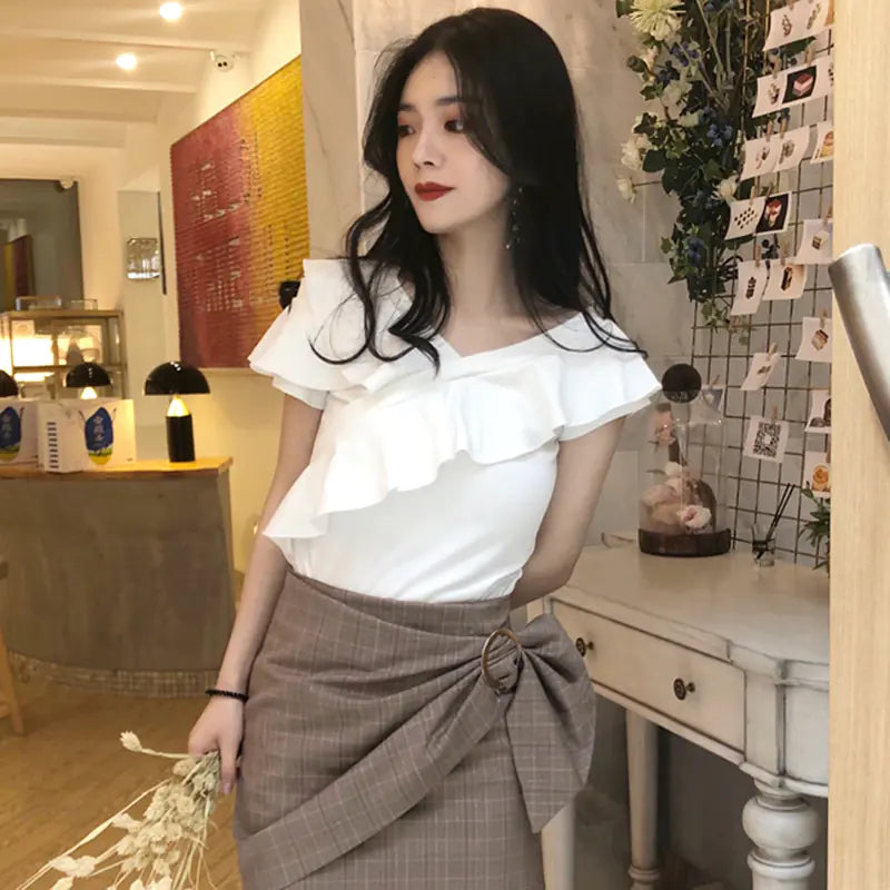 Summer V-Neck Off-Shoulder T-Shirt for Women