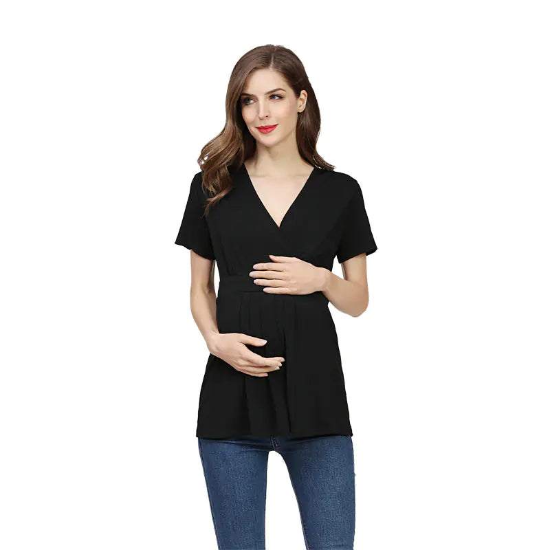 Summer Plus Size V-Neck Maternity T-Shirt for Women