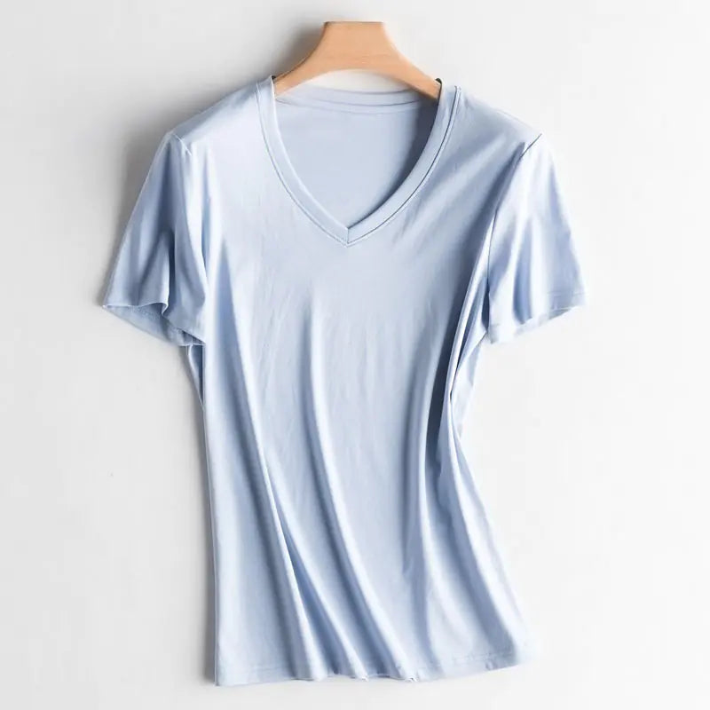 V-Neck Silk Cotton T-Shirt for Women - Summer 2020