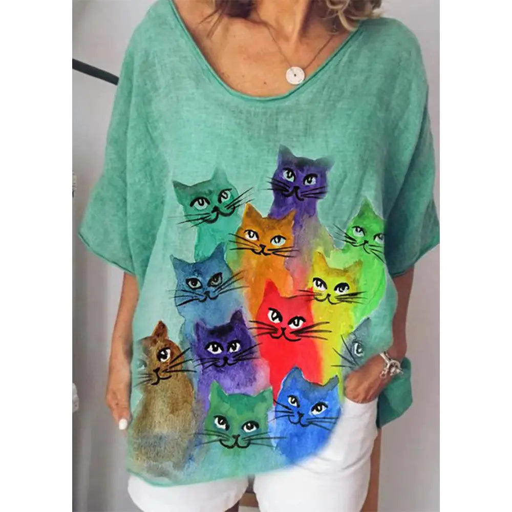 Summer Women's V-Neck T-Shirt with 3D Print