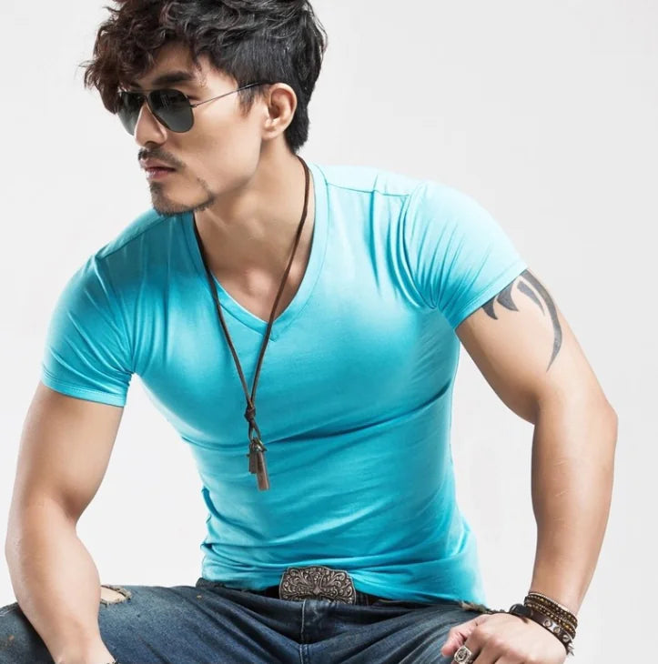 Men's Short Sleeve V-Neck T-Shirt for Sports