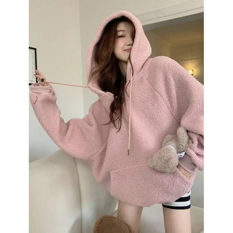 Thickened Hooded Lamb Wool Sweater for Women