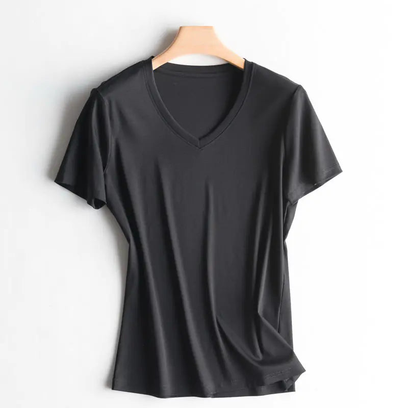V-Neck Silk Cotton T-Shirt for Women - Summer 2020