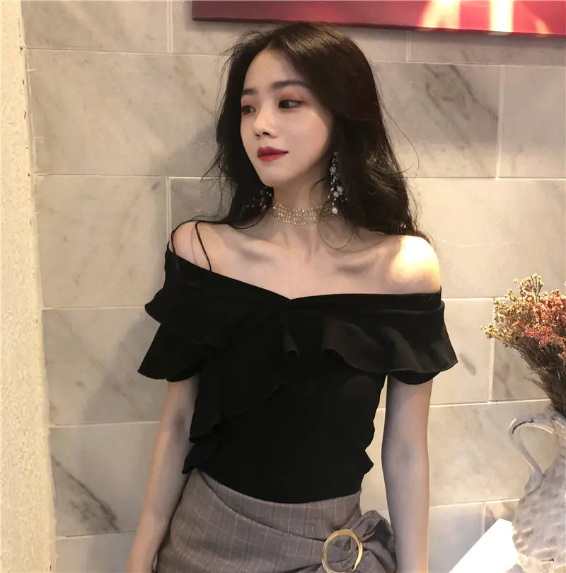 Summer V-Neck Off-Shoulder T-Shirt for Women