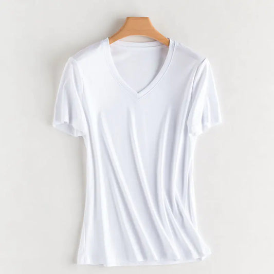 V-Neck Silk Cotton T-Shirt for Women - Summer 2020