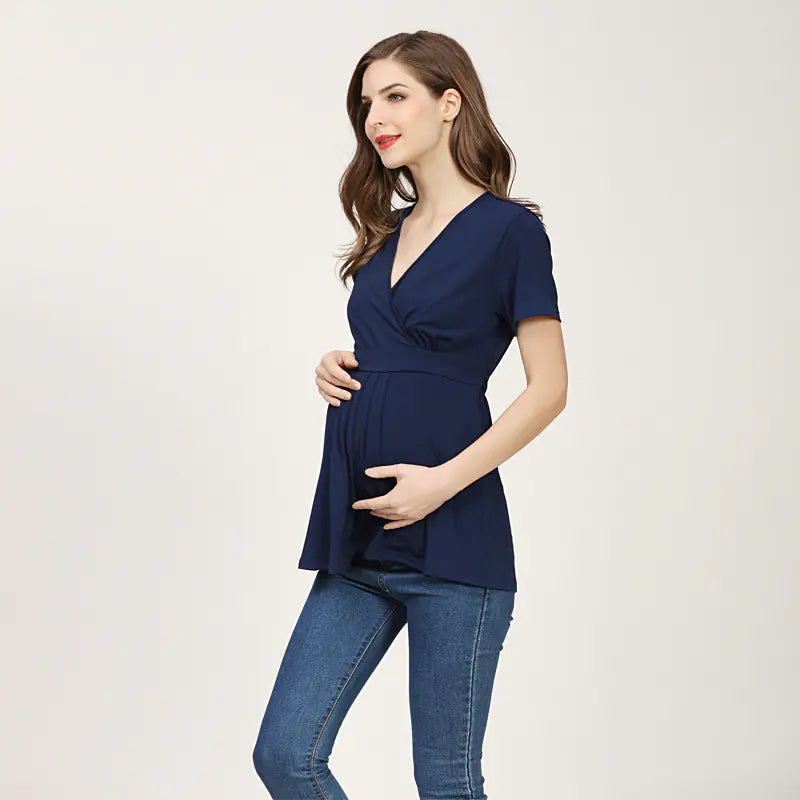 Summer Plus Size V-Neck Maternity T-Shirt for Women