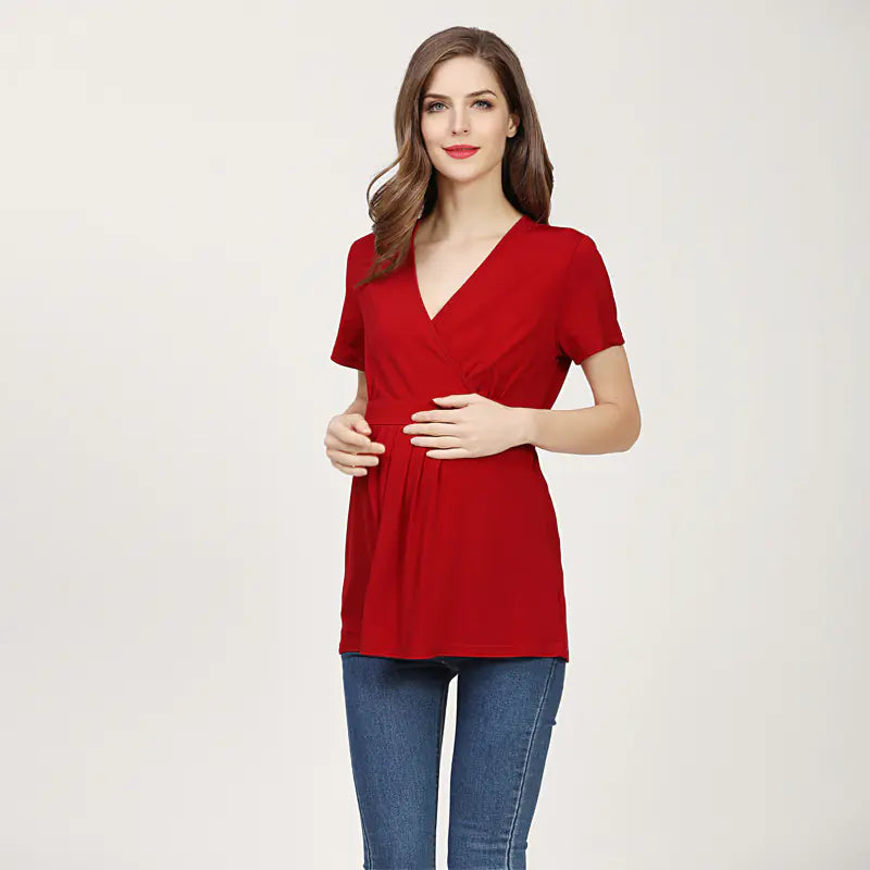 Summer Plus Size V-Neck Maternity T-Shirt for Women