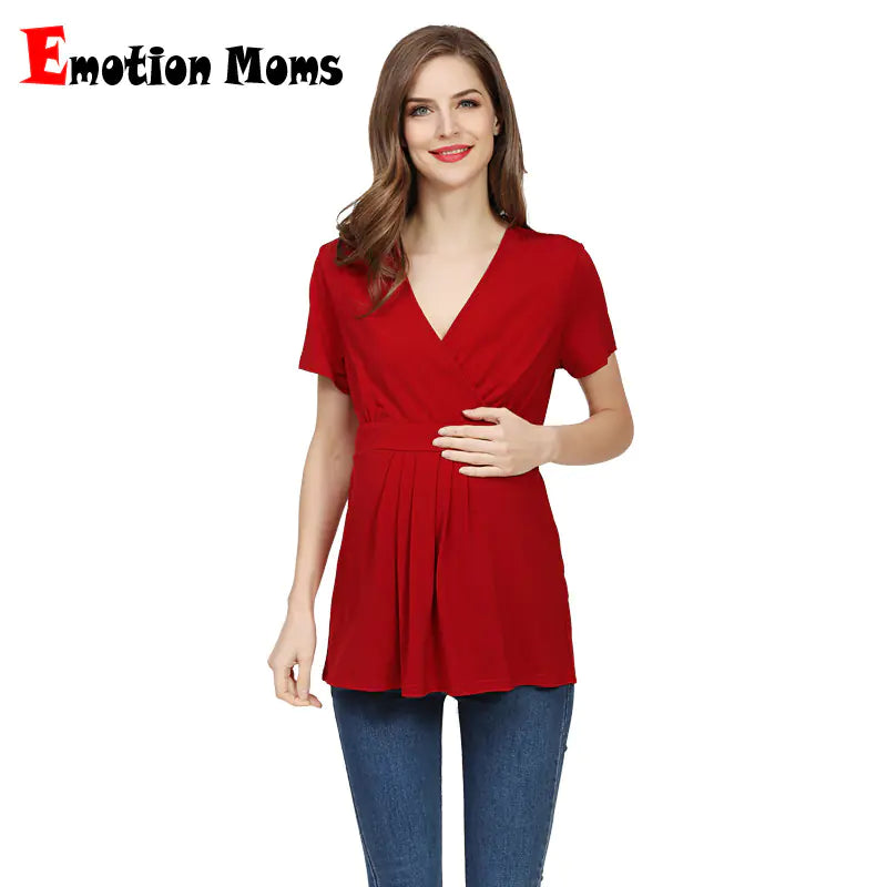 Summer Plus Size V-Neck Maternity T-Shirt for Women