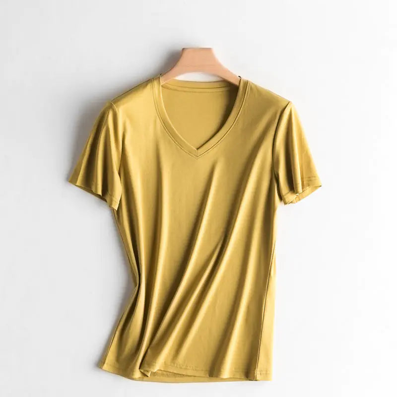 V-Neck Silk Cotton T-Shirt for Women - Summer 2020