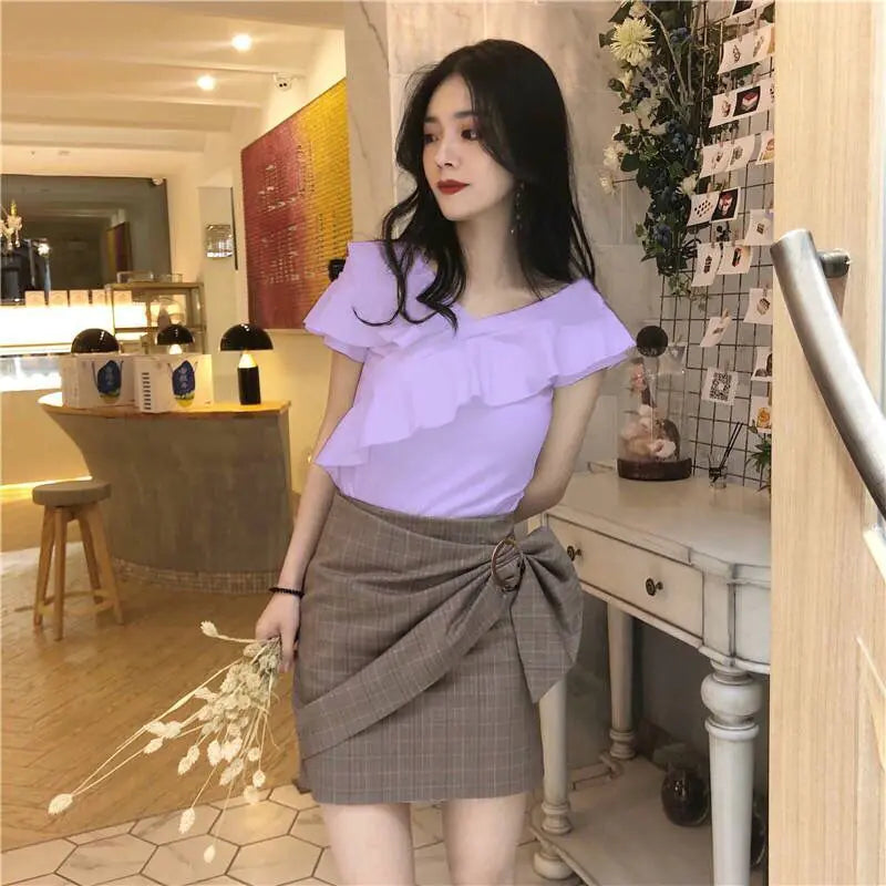 Summer V-Neck Off-Shoulder T-Shirt for Women