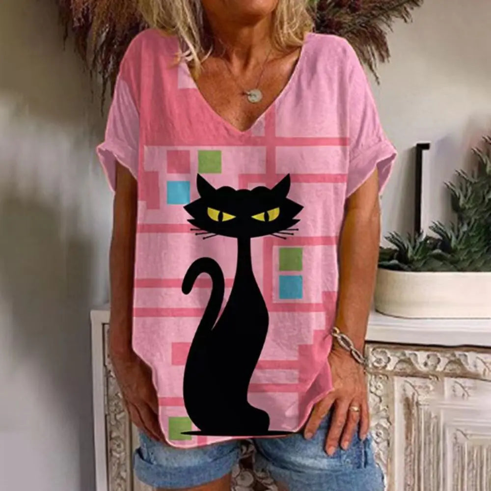 Summer Women's V-Neck T-Shirt with 3D Print