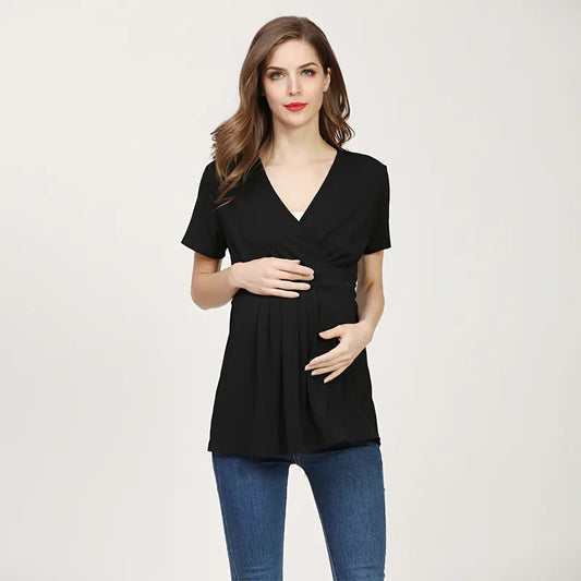 Summer Plus Size V-Neck Maternity T-Shirt for Women