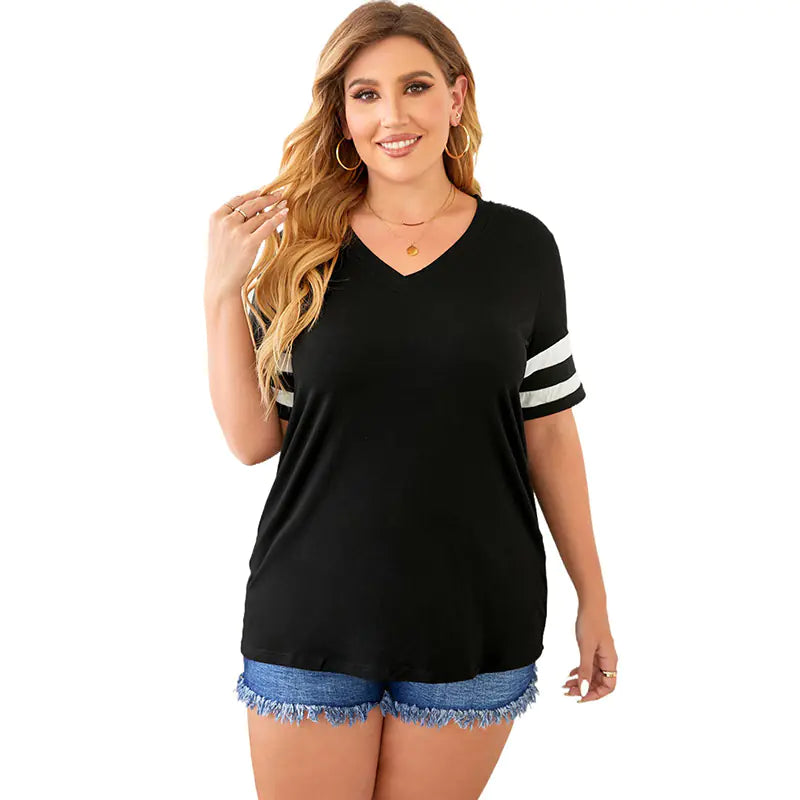 Summer V-neck Short Sleeve T-shirt for Women