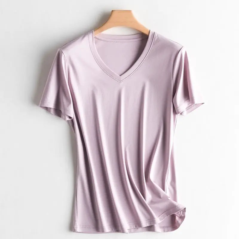 V-Neck Silk Cotton T-Shirt for Women - Summer 2020
