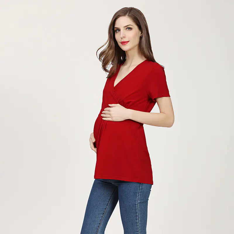 Summer Plus Size V-Neck Maternity T-Shirt for Women
