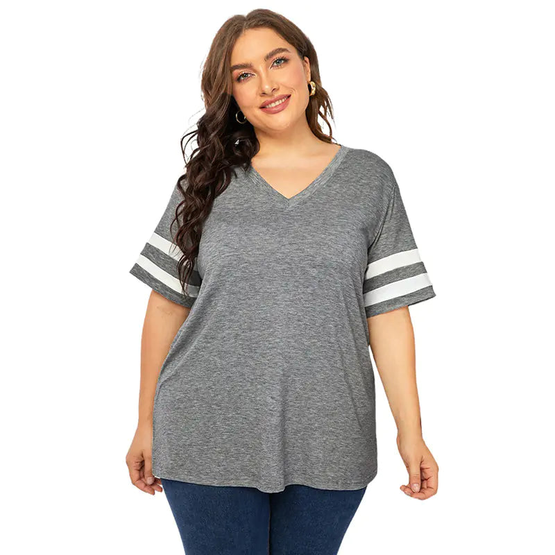 Summer V-neck Short Sleeve T-shirt for Women